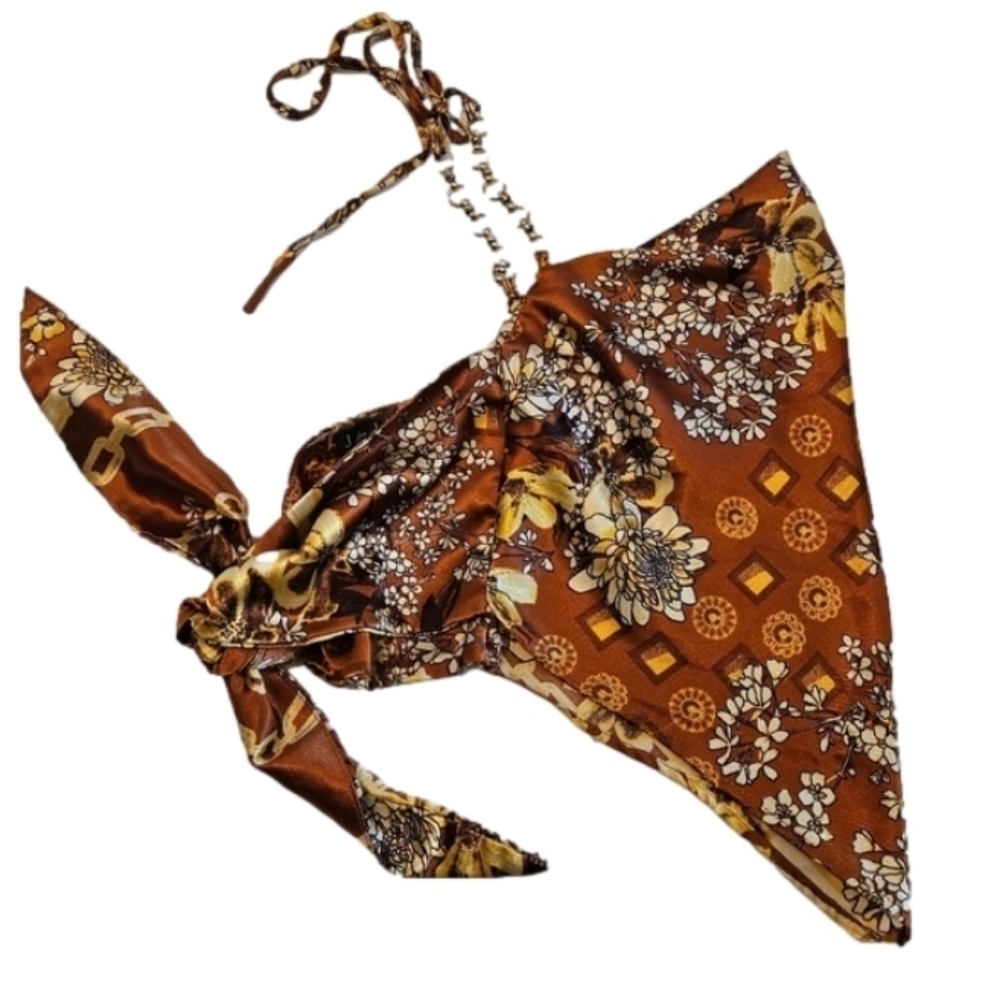 J is for Justify crop top floral pattern copper color baby tee fall cropped top - Picture 5 of 16